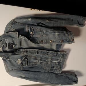 Women's Distressed Denim Jacket - Classic Blue